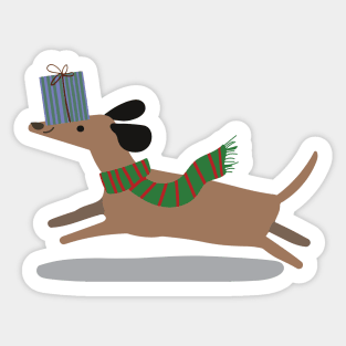 Running dog with a gift Sticker